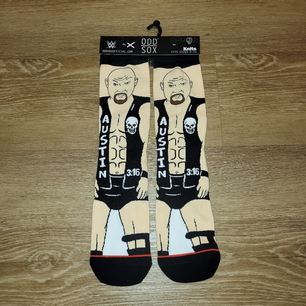 Odd Sox Stone Cold Steve Austin Size 6-13 AUSTIN 3:16 Character Socks New